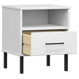 ZNTS Bedside Cabinet with Metal Legs White Solid Wood Pine OSLO 350972