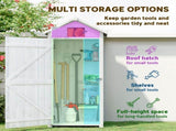 Small Shed, Tall Slim Wooden Garden Shed with 3 Removable Shelves and Roof Hatch, Compact Outdoor T3398P549450