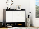 High Gloss Shoe Cabinet with White Doors and Open Shelves, Hallway Shoe Cupboard Storage Organizer T3398P378001