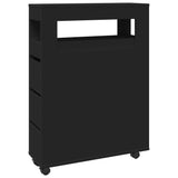 Narrow Bathroom Cabinet with Wheels Black Engineered Wood 855269