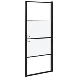 Shower Door 81x195 cm Half Frosted Tempered Glass Black 151865