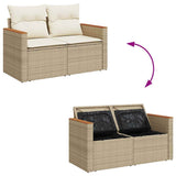 10 Piece Garden Sofa Set with Cushions Beige Poly Rattan Acacia 3327530