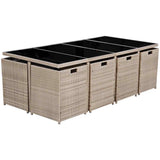 42558 13 Piece Outdoor Dining Set with Cushions Poly Rattan Beige