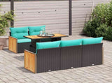 6 Piece Garden Sofa Set with Cushions Black Poly Rattan Acacia 3327662