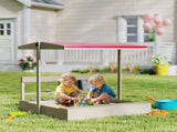 Kids Wooden Sandbox w/ Canopy, Kitchen Toys, Seat, Storage, for Ages 3-7 Years T3398P554176