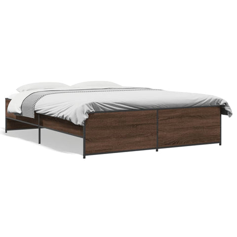 ZNTS Bed Frame Brown Oak 160x200 cm Engineered Wood and Metal 3279881