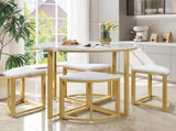 Dining room table set with four chairs, dining group with MDF tabletop and gold-plated iron frame, N639P212600B