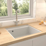 ZNTS Kitchen Sink with Overflow Hole White Granite 147064
