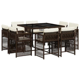 9 Piece Garden Dining Set with Cushions Brown Poly Rattan 3211737