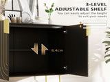 Art Deco Inspired Sideboard, with Adjustable Shelf - Black/Gold Tone T3398P328364