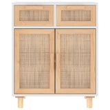 Sideboard White 60x30x75 cm Solid Wood Pine and Natural Rattan 345636