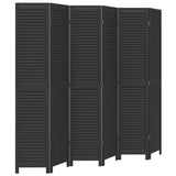 Room Divider 6 Panels Black Solid Wood Paulownia 358859
