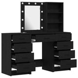 Dressing Table with Mirror Lights 3 pcs Black Engineered wood 3334219