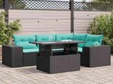 5 Piece Garden Sofa Set with Cushions Black Poly Rattan Acacia 3326788