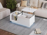 Lift Up Coffee Table Hidden Storage, High Gloss Centre Table with LED, Lifting Sofa Side Table, N605P356892W