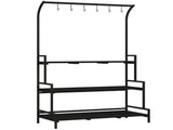 3 Tiered Plant Rack with Hanging Hooks, Tall Plant Stand for Indoor Outdoor Porch Balcony Use, Black T3398P325255