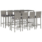 9 Piece Garden Bar Set with Cushions Grey Poly Rattan 3203931