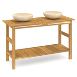 Bathroom Vanity Cabinet with Cream Marble Sinks Solid Wood Teak 3096580