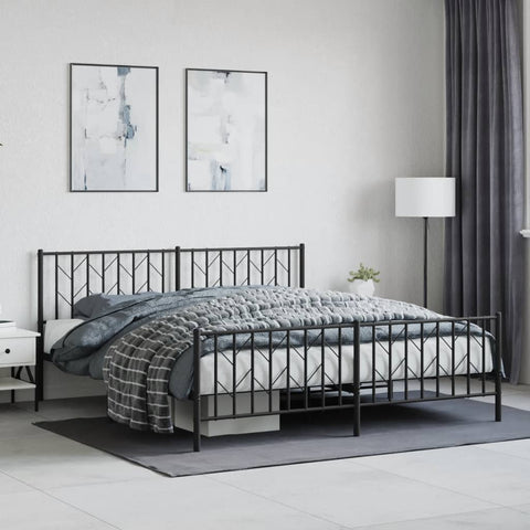 Metal Bed Frame without Mattress with Footboard Black 183x213cm 374460