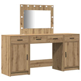 Dressing Table with Mirror Lights 3 pcs Brown Engineered Wood 3334253