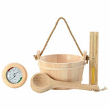 Sauna Accessory Set 4 pcs Brown Solid Pine Wood and Hemp 42023676