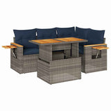 5 Piece Garden Sofa Set with Cushions Grey Poly Rattan Acacia 3327596