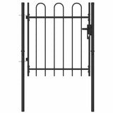 Fence Gate "BOXTEL" Single Door with Arched Top Steel 1x1 m Black 146029
