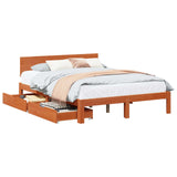 Bed Frame with Headboard 3 pcs Wax Brown Solid Pine Wood 3422716