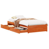 Bed Frame with Drawer with Storage Wax Brown Solid Pine Wood 3423814