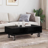 Side Table with Wheels Black Oak 90 x 50 x 30 cm 891017