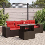 5 Piece Garden Sofa Set with Cushions Brown Poly Rattan Acacia 3326725