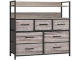 Rustic Chest of Seven Fabric Drawers - Grey Wood Effect T3398P330513