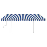 Manual Retractable Awning with Posts 4x3 m Blue and White 3069936