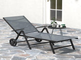 Folding Sun Lounger with Wheels, 5-Position Adjustable Garden Chaise Lounge Sunbed with Armrests, T3398P328512