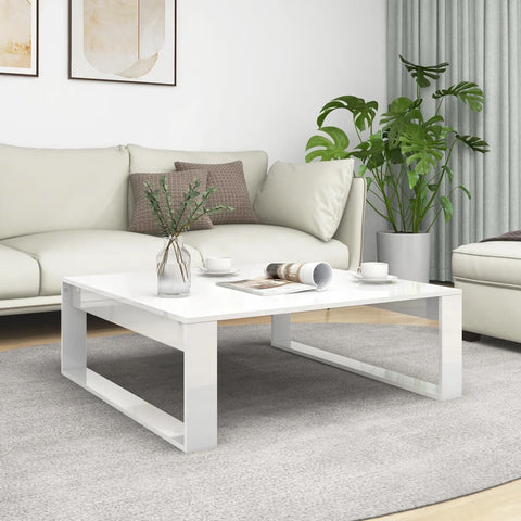 ZNTS Coffee Table High Gloss White 100x100x35 cm Engineered Wood 808636