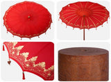 Balinese Parasol with Base 260 220 x 220 x 295 cm Red and Brown 3433025