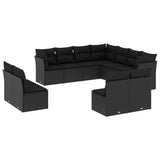 ZNTS 11 Piece Garden Sofa Set with Cushions Black Poly Rattan 3217815