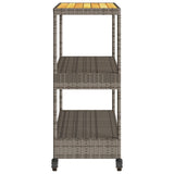 Bar Cart 3-Tier Grey Poly Rattan and Solid Wood Acacia 368724
