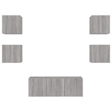 ZNTS 6 Piece TV Wall Units with LED Grey Sonoma Engineered Wood 3216816