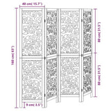 Room Divider 4 Panels Black Solid Wood Paulownia 358753