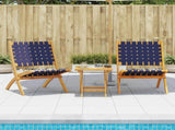 Folding Chairs 2 pcs with Table Dark Blue Solid Wood 3214221