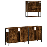 3 Piece Bathroom Furniture Set Smoked Oak Engineered Wood 3214667
