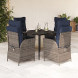 5 Piece Garden Dining Set with Cushions Grey Poly Rattan 3213477