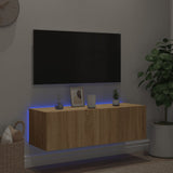 TV Wall Cabinet with LED Lights Sonoma Oak 100x35x31 cm 837297