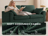 2 Seater Sofa, Corduroy Small Couch with Spring Cushion, Wide and Deep Seat, Dark Green T3398P550319