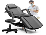 Salon Beauty Bed and Hydraulic Stool, Adjustable 3-Section Massage Table w/Detachable Head Cushions, 33915374