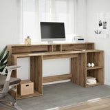 Desk with LED Lights Artisian Oak 200x55x91 cm Engineered Wood 3309446