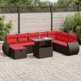 9 Piece Garden Sofa Set with Cushions Black Poly Rattan Acacia 3327924