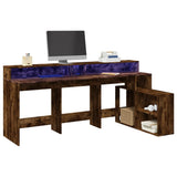 Desk with LED Lights Smoked Oak 200x104x91 cm Engineered Wood 3309469