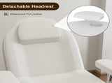 Salon Tattoo Bed with Rotatable Armrests, Adjustable 3-Section Beauty Table with Storage Shelves, 21154689